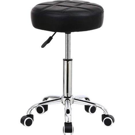 Tabouret à roulettes Chaise de Bureau Hauteur réglable Noir (1/5)