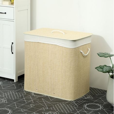 Panier à linge en bambou 52x32x63 cm ivoire, avec rangement, pour salle de bain FLORAGRACE (1/5)