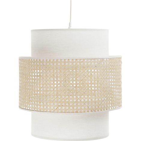 Suspension Extérieur en rotin, intérieur en tissu structuré blanc - Crème, blanc (1/5)