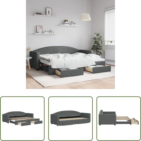 vidaXL Lit gigogne - Lit de jour avec gigogne et tiroirs sans matelas 80x200 cm (1/5)