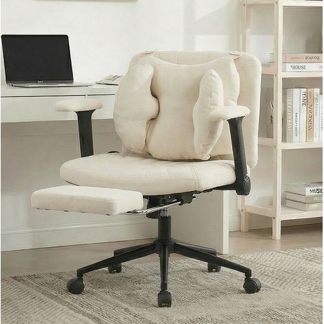 Silla de oficina giratoria regulable con reposapiés, tejido beige, 150 kg, OKWISH (1/5)