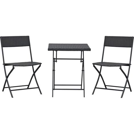 Ensemble Meubles de Jardin Design Table carré et chaises Pliables résine tressée Imitation rotin Marron