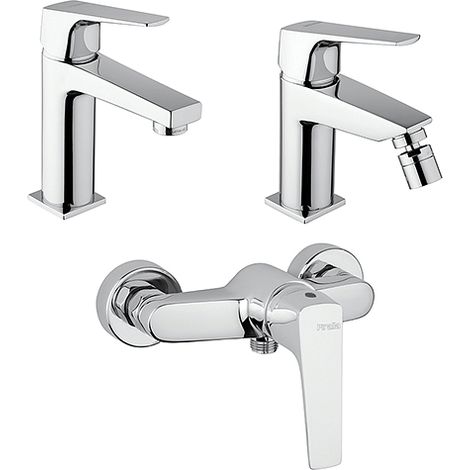 Set Rubinetti Piralla per lavabo e bidet con scarico automatico e doccia esterno serie Iceberg cromato (1/5)