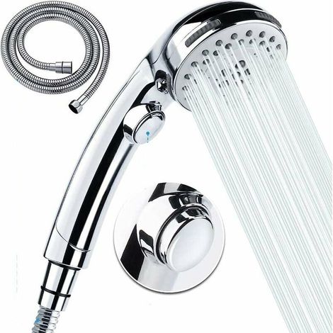 Handheld shower head with hose -5 spray settings Removable high pressure shower head with on / off switch -Chrome (A) (1/5)