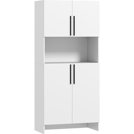 GagaArmoire de cuisine garde-manger avec etageres et support micro-ondes blanc (1/5)