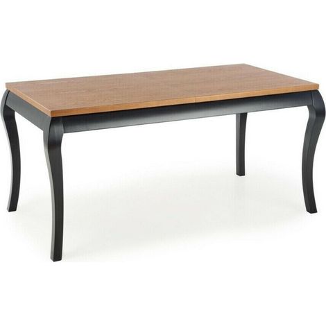 Mesa Houston 1202, Roble oscuro + Negro, 78x90x160cm, Alargamiento, Chapa de madera natural, Madera
