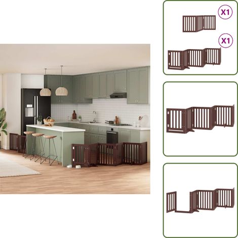 The Living Store 9-tlg. Hundetor mit Tür Faltbar Braun 450 cm Pappelholz - Hundegegend