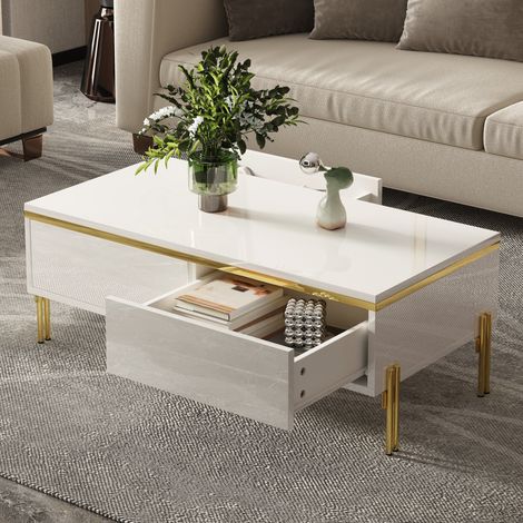 Table basse laquee blanche 100 x 50 x 36 cm, tiroirs (1/5)