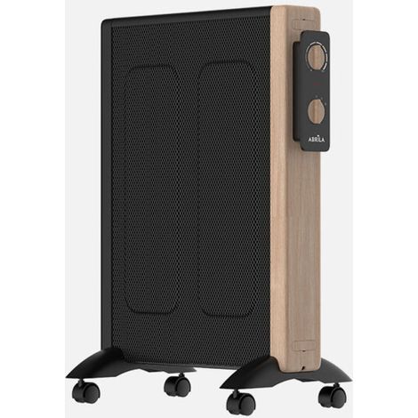 Fabrilamp Radiador de Mica BADIN 1500W Negro/Madera – 3 Elementos, 2 Potencias, Termostato, Antivuelco, Ruedas y Recogecable, Diseño Madera – 63x44x27 cm
