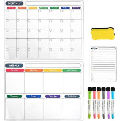 Calendrier Magnetique Organisateur Tableau Frigo,Planning Semaine Magnetique,Calendrier Tableau Blanc Menu Planning avec 6 Marqueurs et 1 Gomme,Planificateur Mensuel Effaçable 40 x 30cm (1/5)