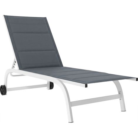 Lettino Prendisole da Giardino 62x165x94 cm con Ruote in Texteline con Telaio in Alluminio Grigio Scuro e Bianco (1/5)