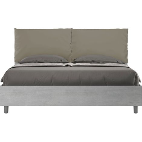 Letto matrimoniale con rete 160x190 Cemento cuscini similpelle cappuccino Egos Antea