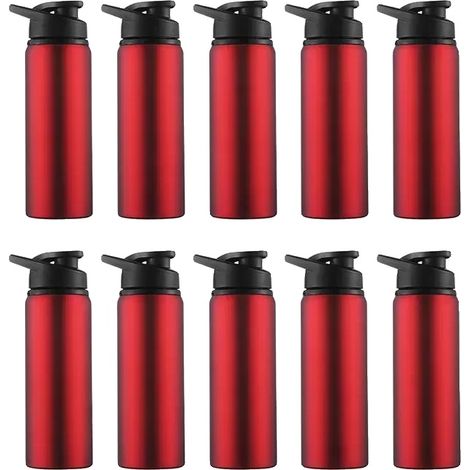 Botella de agua de acero inoxidable resistente, ideal para actividades al aire libre, 600 ml, color rojo, paquete de 10 unidades. (1/2)
