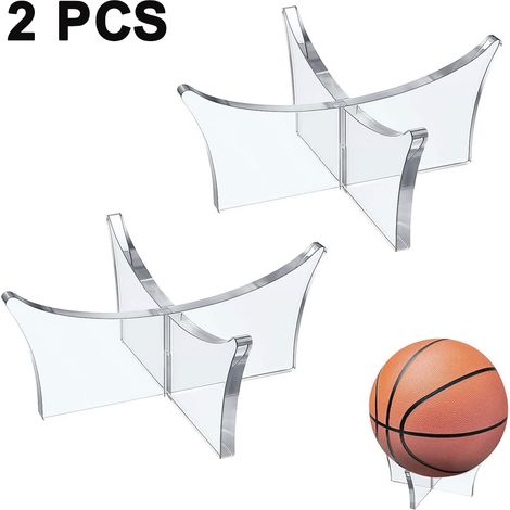 Lot de 2 supports pour ballons de basket-ball, de football, de volley-ball et de bowling. Présentoir en acrylique transparent.