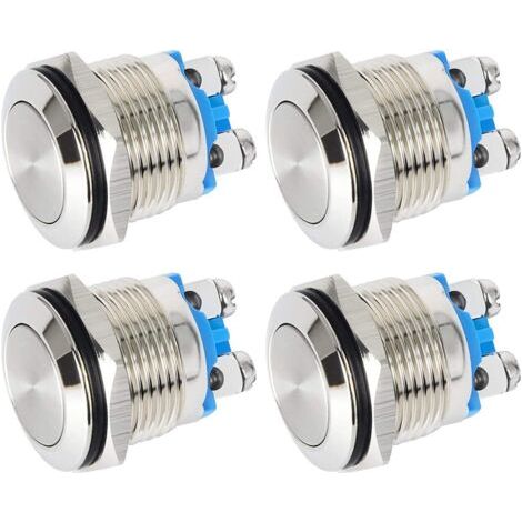 4 pièces 16mm Interrupteur à Bouton-Poussoir à Verrouillage Etanche avec Bornes à vis 3A/12 V/24 V/125 V/250 V Interrupteur à Bouton en Métal en Acier Inoxydable (Tête Plate)