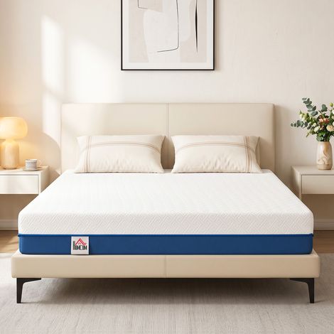 Matelas 140x190cm double, mousse mémoire de forme à l'extrait de thé vert, housse déhoussable et lavable, soutien fermeté moyenne. (1/5)
