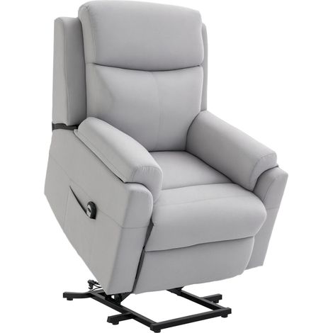 Fauteuil inclinable électrique avec fonction de levage, fauteuil TV avec télécommande, poche latérale, ressorts ensachés, aspect lin, gris clair