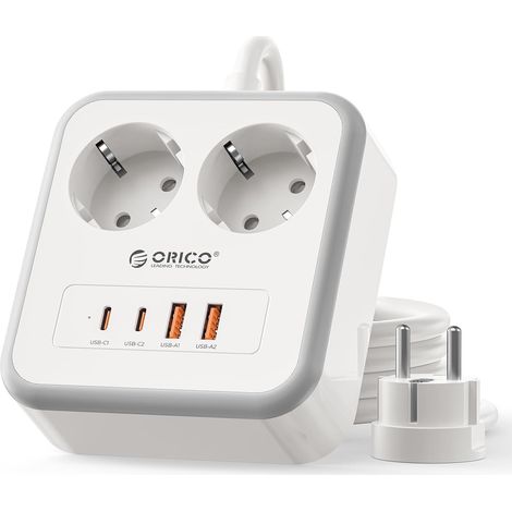Multiprise Cube 6 en 1 avec Charge Rapide PD 20W, Bloc Multiprise sans Blocage 2500W avec 2 Prises AC et 4 Ports USB (2 USB-C + 2 USB-A), Câble de 3M pour Bureau et Maison, Blanc (1/5)