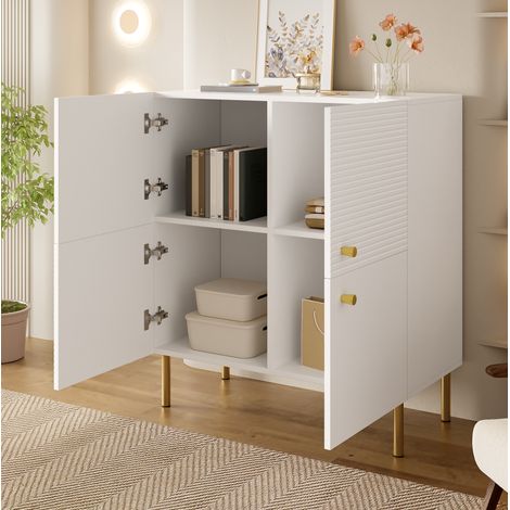Buffet blanc moderne en MDF avec poignées en alliage de zinc et pieds en acier, 80 x 36 x 90 cm (1/5)