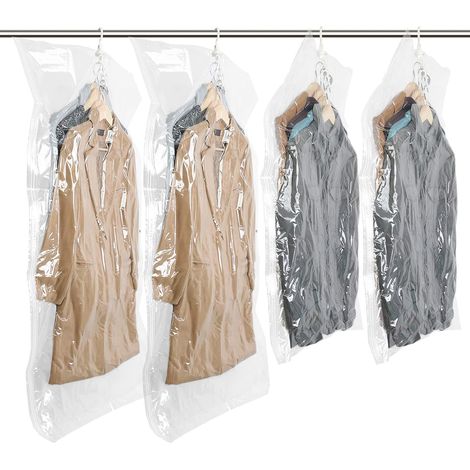 Sacs De Rangement Sous Vide Suspendus - 135x70 Cm Y 105x70 Cm - Para Trajes Abrigos Chaquetas Vestidos - Gancho Rotativo 360° - Válvula 2-en-1 - 4 Unidades (1/5)