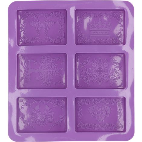 Moule en silicone à 6 compartiments, motif original, pour la fabrication artisanale de savons et de gâteaux (rectangulaire). (1/5)