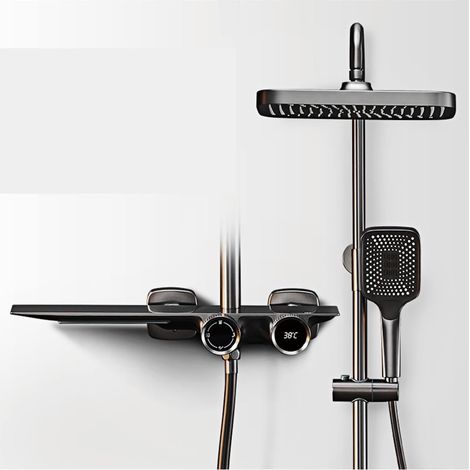 Ensemble de douche mitigeur thermostatique intelli Système de douche de salle de bain en laiton gris pistolet de luxe, conception d'affichage numérique cascade robinet de douche à double commande froi (1/5)