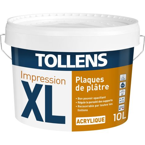 Tollens – Sous couche plaque de plâtre 3L – Régule la porosité – Usage pièces sèches et humides – Recouvrable par finition acrylique ou papier peint