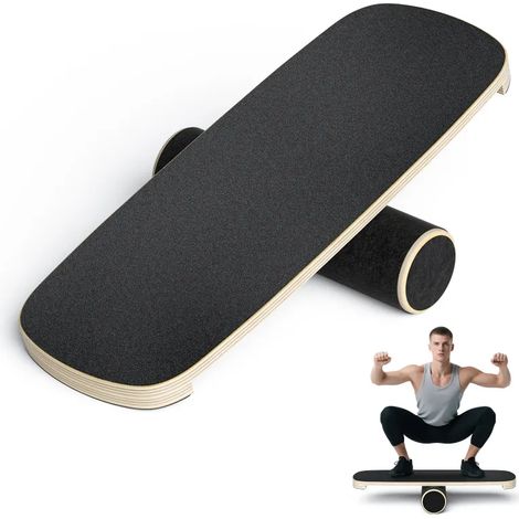 Planche d'équilibre en bois avec rouleau – Balance board adulte en pin 13 plis, 72,5 x 28 cm, surface antidérapante, 70 kg max., entraînement core, surf, snowboard, paddle