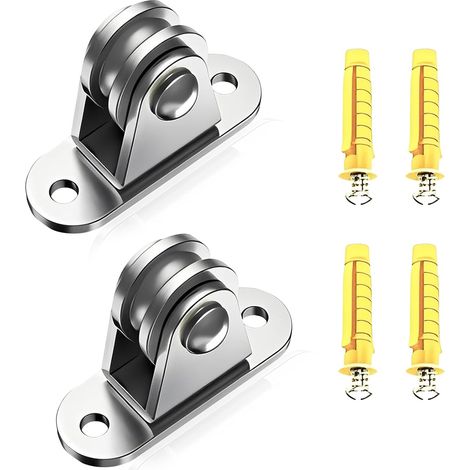 Paquete de 2 poleas para tendedero, bloque de polea silencioso de acero inoxidable, kit para manipular y mover cables de alambre deslizantes. (1/5)