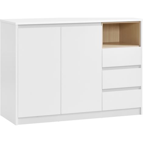 Vasagle – Buffet moderne blanc nuage 40 x 103,3 x 74,5 cm – Armoire de rangement avec 2 tiroirs et étagères réglables – Pour salon, salle à manger, bureau (1/5)