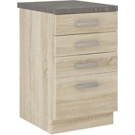 Meuble bas de cuisine 4 tiroirs – Plan de travail décor chêne sonoma – Dimensions L 40 x P 51,6 x H 85 cm – Idéal pour rangement fonctionnel (1/3)