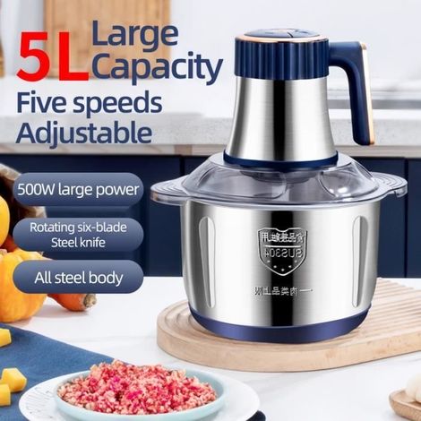 Hachoir électrique broyeur de nourriture 5L Appareils de cuisine multifonctionnels en acier inoxydable 6S 110-240V 30000-40000rpm (1/4)