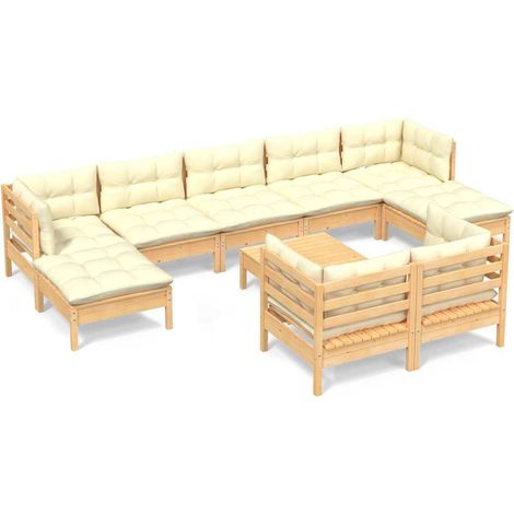 Maison Exclusive - 10-tlg. Garten-Lounge-Set mit Creme Kissen Mas (1/5)
