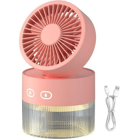 Ventilador portátil con función de nebulización, 3 velocidades de viento, diseño plegable, luz nocturna y pulveriza una bruma refrescante (rosa). (1/5)