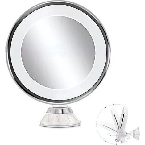Miroir de maquillage LED - Miroir de salle de bain à ventouse - Miroir grossissant x10 avec lumière LED - Miroir pour les yeux - Vision à 360° - Diamètre 17,5 cm - Idéal pour la chambre, la salle de b