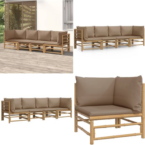 Salon de jardin 4 pcs avec coussins taupe bambou - Salon De Jardin - Mobilier De Jardin - Ensemble De Salon - Meubles De Jardin - Bambou - Home & Living (1/5)