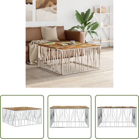 Bois de récupération - Table basse argenté acier inoxydable/bois massif récupération (1/5)