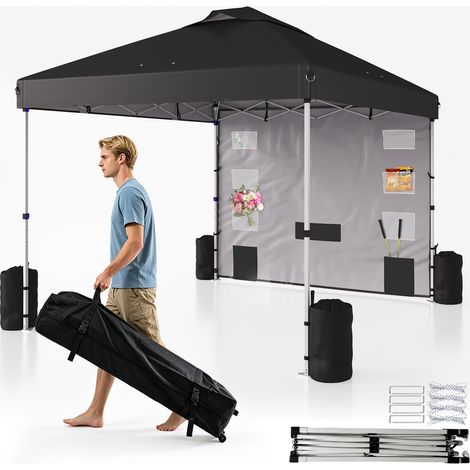 Tonnelle de Jardin 3 × 3 M Pliable Montage Rapide Anti-UV Noir - Structure Pop-Up en Métal Antirouille, avec Sac de Transport, Sacs de Sable et Chevilles, pour Marché, Fête, Camping et Plage (1/5)