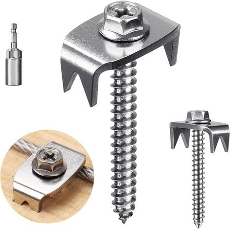 50 chiodi in acciaio inossidabile per pali di recinzione in legno tenero, elementi di fissaggio riutilizzabili per reti metalliche, facili da installare/rimuovere con trapano (argento) (1/2)