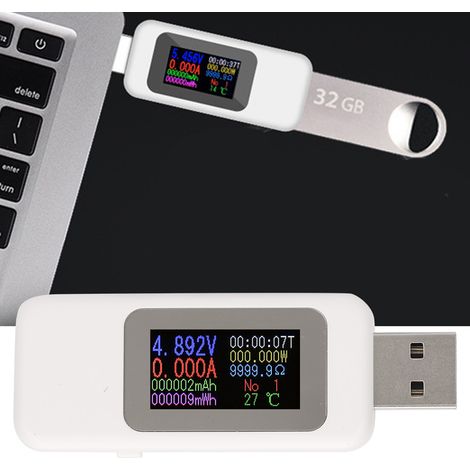 LCD-Display USB-Tester Ladegerätanzeige Digitales Voltmeter Amperemeter Spannungsmesser DC4-30V (Weiß) (1/5)
