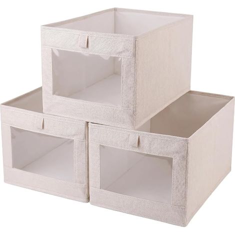 organiseurs de garde-robe, fenêtre transparente, boîte de rangement pliable pour ranger vêtements, chemises, pantalons, sous-vêtements (41 x 28 x 17 cm, blanc) (1/5)