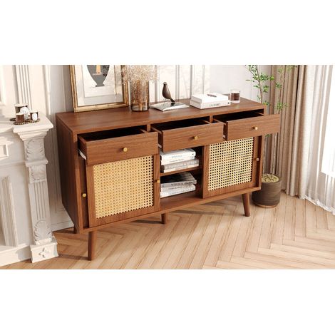meuble rangement buffet 120 cm 3 tiroirs 3 portes walnut OKMYHOME (1/5)