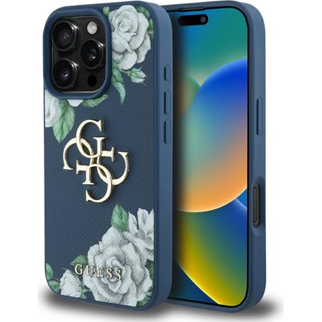 Funda Guess Grained Roses Big 4G con logo para iPhone 16 Pro azul (1/5)