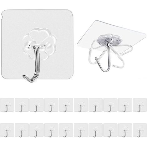20 Pièces Crochet Adhésif, Transparent Pour Accroche Salle de Bain 15kg (max), Crochet Adhésif pour Maison, Cuisine, Salle Bain,Serviettes, Peignoirs et Vêtements