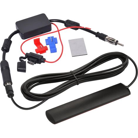 Antenne Voiture Puissante Autoradio Amplifiée Interieur Pare Brise Collante Adaptateur Fiche DIN 3 m Câble avec Amplificateur de Signal, Alimentation 12 V pour FM AM Stéréo Audio Médias (1/5)
