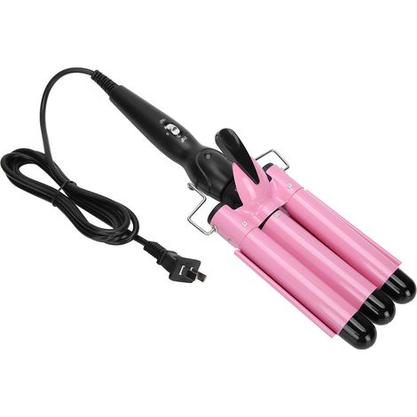 Boucleur à cheveux triple tube fer à friser professionnel 2 températures tourmaline outil coiffure électrique rose prise US (1/5)