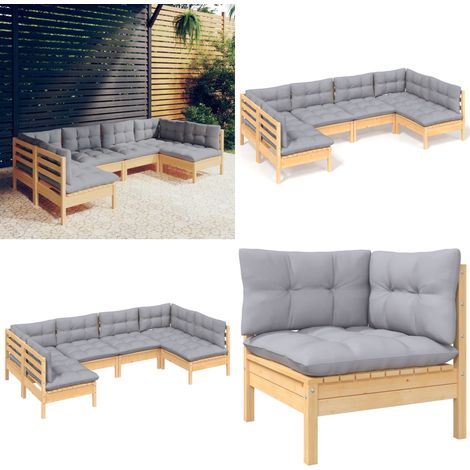 6-tlg. Garten-Lounge-Set mit Grauen Kissen Kiefer Massivholz - Garten-Lounge-Set - Garten-Lounge-Sets - Home & Living (1/5)