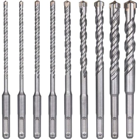 Concrete Drill Bits, 9pcs (5mm 16 x 160mm) Tile Drill Bit, SDS-Plus Electric Drill Bit for Impact Drill, Cross Drill Bits for Concrete, Brick, Stone, Natural Materials, Metal (1/4)