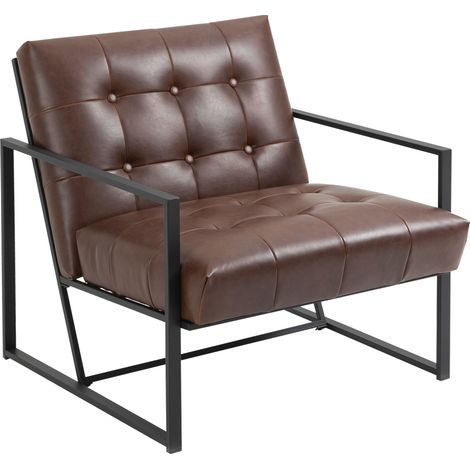 HOMCOM Chesterfield Relaxsessel mit gepolsterter Sitzfläche und Rückenlehne, schwarzem Metallgestell, schokoladenbraunem Kunstleder