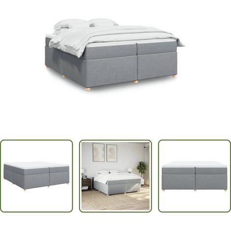 vidaXL Surmatelas -  Sommier à lattes de lit avec matelas Gris clair 200x200cm Tissu (1/5)
